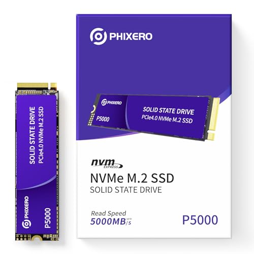 PHIXERO P5000 NVMe SSD 512GB PCIe Gen 4.0 x4 M.2 SSD 2280 Geschwindigkeiten bis zu 5200 MB/s Internes Solid-State-Laufwerk für Laptop All-in-One-PC Desktop-Spiele/Design/Rendering von PHIXERO