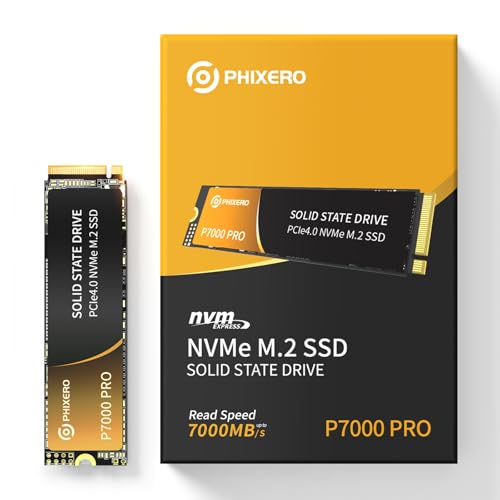 PHIXERO P7000Pro 1TB M.2 NVMe SSD - PCIe Gen4x4-7000 MB/s Lesegeschwindigkeit | Bis zu 3-mal schneller als herkömmliche SSD | Ideal für PS5, Gaming & Videobearbeitung von PHIXERO