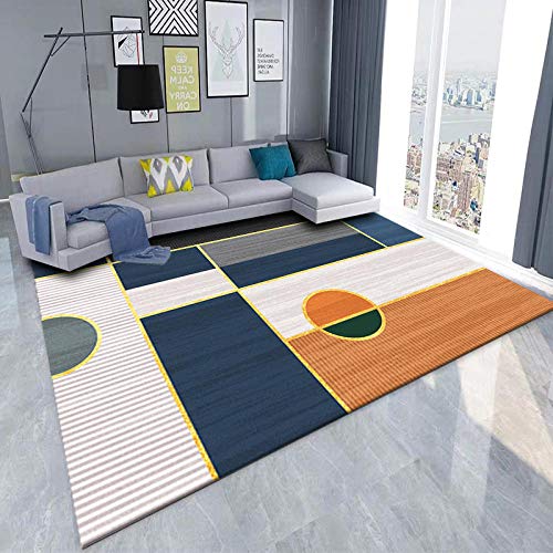 PHLCF Muster New Unique Soft Touch Großer Wohnzimmerteppich Goldene Linie Orange Blau Geometrische Figur160*200CM (5'3''x6'6'') von PHLCF