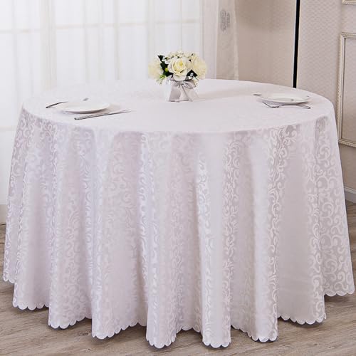 PHLCF Runde Tischdecke 240cm Polyester Tischdecke Weiß Abwischbare Tischdecke, Polyester Tischdecke Strapazierfähig, Dekorationen Waschbar Hitzebeständig Tischdecke von PHLCF