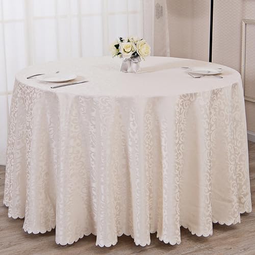 PHLCF Runde Tischdecke 300cm Polyester Tischdecke Hellweiß Abwischbare Tischdecke, Polyester Tischdecke Strapazierfähig, Dekorationen Waschbar Hitzebeständig Tischdecke von PHLCF