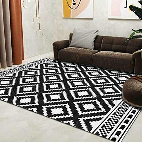 PHLCF Teppich Wohnzimmer Dekor Teppich Flauschige Teppiche Schwarz und Weiß Geometrisches Gitter Quadrat 160×230CM(5ft3 x7ft8) von PHLCF