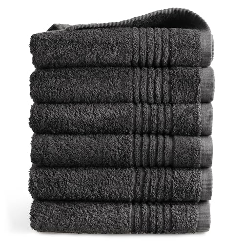 PHLOX Handtuch Set 50 x 100 cm – (6 Stück) 100% Baumwolle Badehandtücher – Oeko-Tex Made in Green Zertifiziert | 600 g/qm | Weiche & Saugfähige Badetücher Set – Premium Qualität - Anthrazit von PHLOX