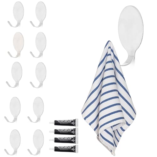 PHMING 10 Stück Klebehaken aus Edelstahl, Runde Selbstklebende Haken, Handtuchhaken Ohne Bohren für Küche, Bad & Toilette (Silber) von PHMING