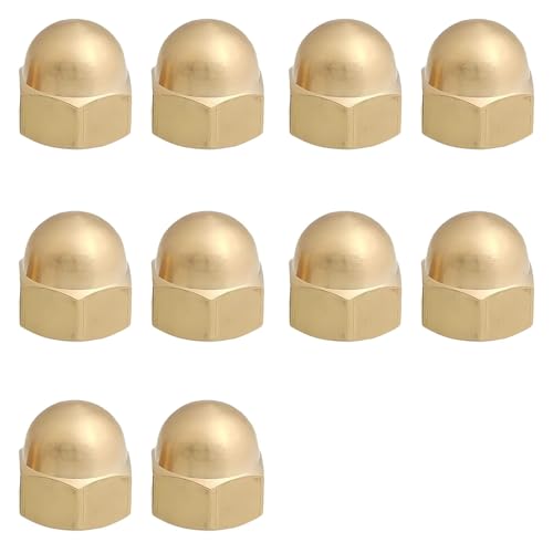 PHMING 10 Stück Sechskant-Hutmuttern, Hutmuttern M10 Messing, GB923 Sechskant-Messing-Hutmuttern für Schrauben, für die Alltägliche Befestigung und Dekoration von PHMING