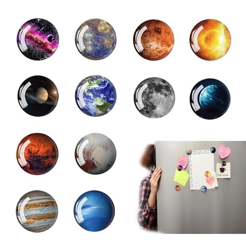PHMING 12 Stück Magneten Kühlschrank Set, 30 mm Dekorative Magnete, Rund Magnete für Kühlschrank, Planetenserie Magnete Lustig, für Kühlschrank, Whiteboard, DIY-Projekte von PHMING