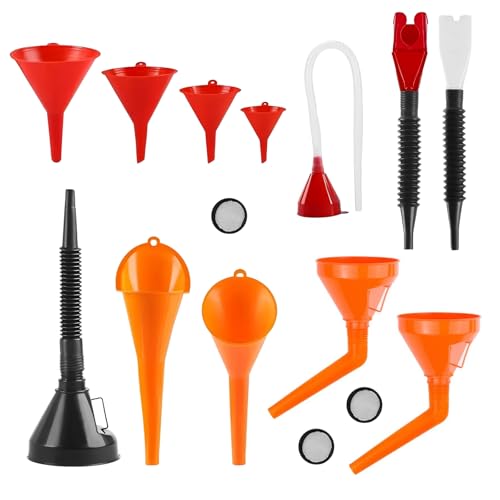 PHMING 12-teiliges Trichter Set, Kunststoff Trichter Benzin, Abnehmbare Einfülltrichter mit Langem Hals, Öltrichter für Motoröl, Benzin, Flüssigkeiten von PHMING