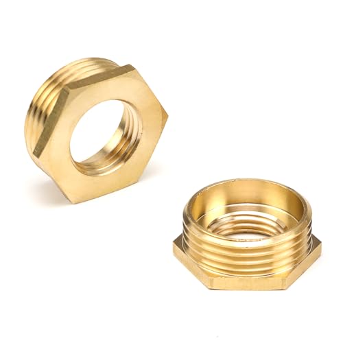 PHMING 2 Stück Messing Reduzierstück Gewindefitting, Reduziernippel, 1" auf 1/2", Reduzierung 1 Zoll auf 1/2 Zoll, Präzisionsgewinde, für Wasserleitungen, Heizungsrohre, Gasleitungen von PHMING