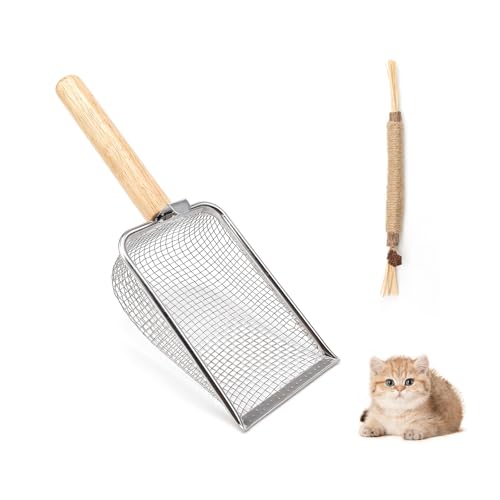 PHMING 6-Maschen-Netz Edelstahl Katzenstreuschaufel, Katzenschaufel für Katzenklo, Langlebig & Hygienisch, Metall Schaufel für Katzentoilette von PHMING