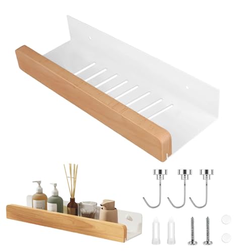 PHMING Duschablage zum Bohren, 30 cm Duschgel Halterung, Weiß Wandregal Bad, mit Magnetischen Haken Bad Regal Wand, für Badezimmer, Küche, Schlafzimmer von PHMING