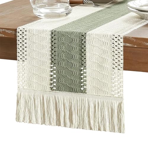 PHMING Tischläufer Stoff, 30 × 180 cm Tisch Läufer, Vintage-Baumwoll-Leinen Tischläufer Abwaschbar mit Fransen – für Festtage, Partys oder als Tischdekoration im Restaurant von PHMING