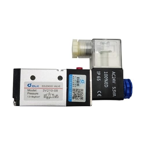 3V210-08 Pneumatisches elektrisches Magnetventil, 3-Wege-2-Positions-Steuerluft-Gas-Magnetventil, 12 V, 24 V, 220 V, Spule, Volt, Schlauchanschlüsse(3V210 08 AC24V,With 10mm fittings) von PHNOITPQ