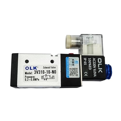 3V310-10 Pneumatisches Magnetluftventil 3-Wege-2-Positions-Steuerluft-Gas-Magnetventil 12V 24V 220V Spulenspannung(3V310 10 NO AC220V,With 12mm Fittings) von PHNOITPQ