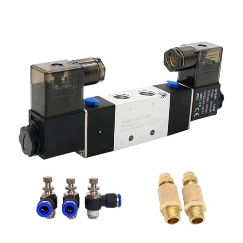 Magnetventil 220 V pneumatisch 4V220-08 Luft 5 Wege 2 Positionen 1/4 Quot Spule Legierung intern DC 12 V DC 24 V AC110 V 1 Stück(SL 10mm Adjust,DC24) von PHNOITPQ