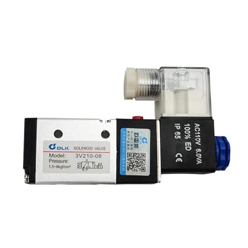 PHNOITPQ 3V210-08 Pneumatisches elektrisches Magnetventil, 3-Wege-2-Positions-Steuerluft-Gas-Magnetventil, 12 V, 24 V, 220 V, Spule, Volt, Schlauchanschlüsse(3V210 08 AC110V,Only Valve) von PHNOITPQ
