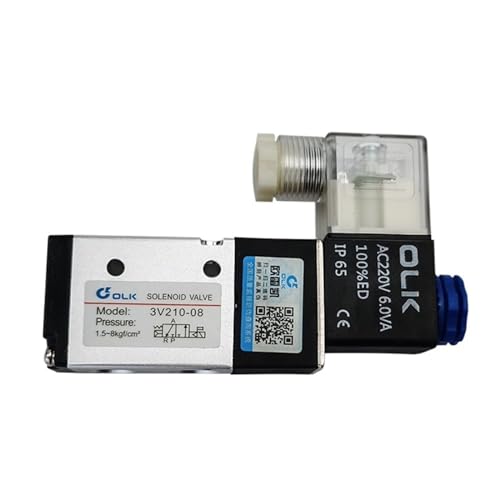 PHNOITPQ 3V210-08 Pneumatisches elektrisches Magnetventil, 3-Wege-2-Positions-Steuerluft-Gas-Magnetventil, 12 V, 24 V, 220 V, Spule, Volt, Schlauchanschlüsse(3V210 08 AC220V,with 8mm Fittings) von PHNOITPQ