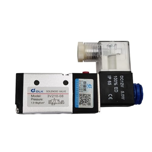 PHNOITPQ 3V210-08 Pneumatisches elektrisches Magnetventil, 3-Wege-2-Positions-Steuerluft-Gas-Magnetventil, 12 V, 24 V, 220 V, Spule, Volt, Schlauchanschlüsse(3V210 08 DC12V,with 6mm Fittings) von PHNOITPQ