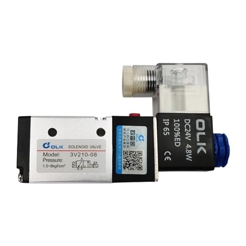 PHNOITPQ 3V210-08 Pneumatisches elektrisches Magnetventil, 3-Wege-2-Positions-Steuerluft-Gas-Magnetventil, 12 V, 24 V, 220 V, Spule, Volt, Schlauchanschlüsse(3V210 08 DC24V,with 4mm Fittings) von PHNOITPQ