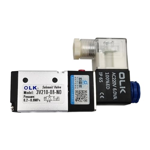 PHNOITPQ 3V210-08 Pneumatisches elektrisches Magnetventil, 3-Wege-2-Positions-Steuerluft-Gas-Magnetventil, 12 V, 24 V, 220 V, Spule, Volt, Schlauchanschlüsse(3V210 08 NO AC220V,with 10mm Fittings) von PHNOITPQ