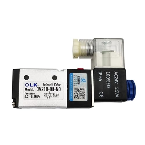 PHNOITPQ 3V210-08 Pneumatisches elektrisches Magnetventil, 3-Wege-2-Positions-Steuerluft-Gas-Magnetventil, 12 V, 24 V, 220 V, Spule, Volt, Schlauchanschlüsse(3V210 08 NO AC24V,with 6mm Fittings) von PHNOITPQ