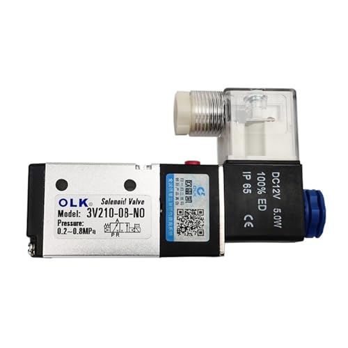 PHNOITPQ 3V210-08 Pneumatisches elektrisches Magnetventil, 3-Wege-2-Positions-Steuerluft-Gas-Magnetventil, 12 V, 24 V, 220 V, Spule, Volt, Schlauchanschlüsse(3V210 08 NO DC12V,with 10mm Fittings) von PHNOITPQ
