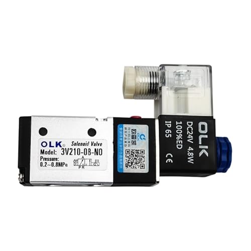PHNOITPQ 3V210-08 Pneumatisches elektrisches Magnetventil, 3-Wege-2-Positions-Steuerluft-Gas-Magnetventil, 12 V, 24 V, 220 V, Spule, Volt, Schlauchanschlüsse(3V210 08 NO DC24V,with 4mm Fittings) von PHNOITPQ