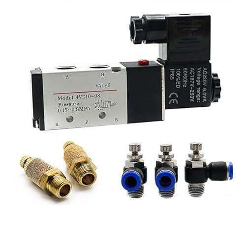 Pneumatisches elektrisches Magnetventil 4V210-08 5-Wege-2-Positions-Steuerluft-Gas-Magnetventil 12V 24V 220V 4mm-12mm Schlauchanschlüsse(SL 10mm Adjust,DC12) von PHNOITPQ