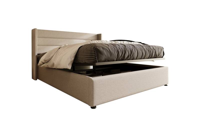 PHOEBE CAT Boxspringbett (Funktionsbett, Doppelbett Hydraulisches Bett mit Lattenrost), Polsterbett Stauraumbett 140x200 cm, Lattenrost aus Holz, Leinen von PHOEBE CAT