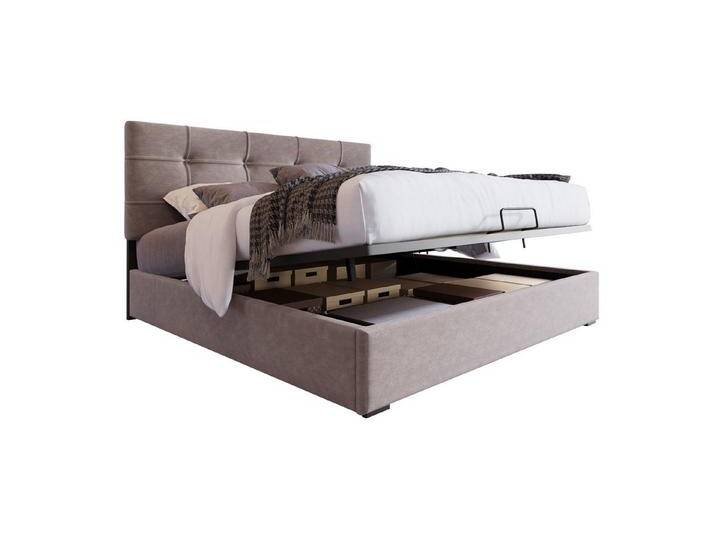 PHOEBE CAT Boxspringbett (Funktionsbett, Doppelbett mit Bettkasten, Lattenrost und verstellbarem Kopfteil), Polsterbett hydraulisches Bett 140x200 cm, Bezug aus Samt, grau von PHOEBE CAT