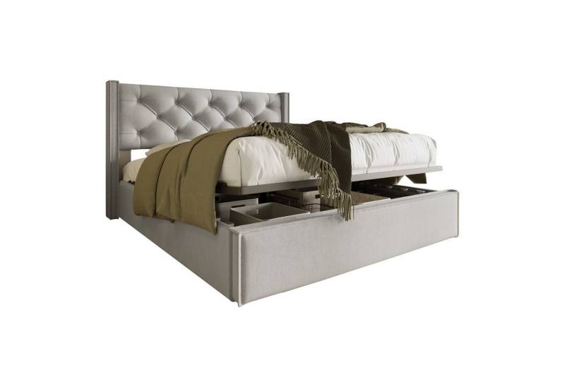 PHOEBE CAT Boxspringbett (Polsterbett Doppelbett 140x200 cm mit edler Knopfheftung und Matratze), Hydraulisches Funktionsbett mit Bettkasten und Lattenrost, Baumwolle von PHOEBE CAT