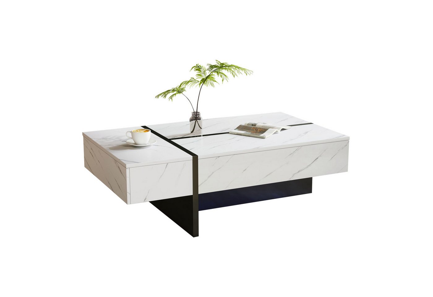 PHOEBE CAT Couchtisch (Beistelltisch, Wohnzimmertisch), mit LED-Beleuchtung und Schubladen, Marmoroptik, Hochglanz Tischplatte von PHOEBE CAT