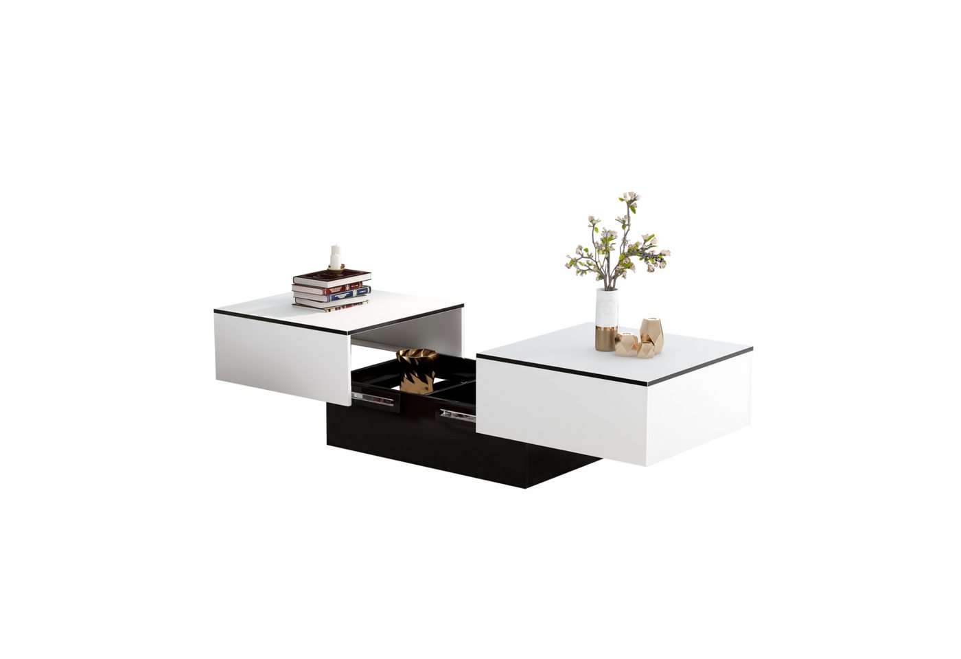 PHOEBE CAT Couchtisch (Hochglanz Sofatisch), Wohnzimmertisch ausziehbar, mit 2 Staufächern, (102-159)x60x40cm, Weiß von PHOEBE CAT