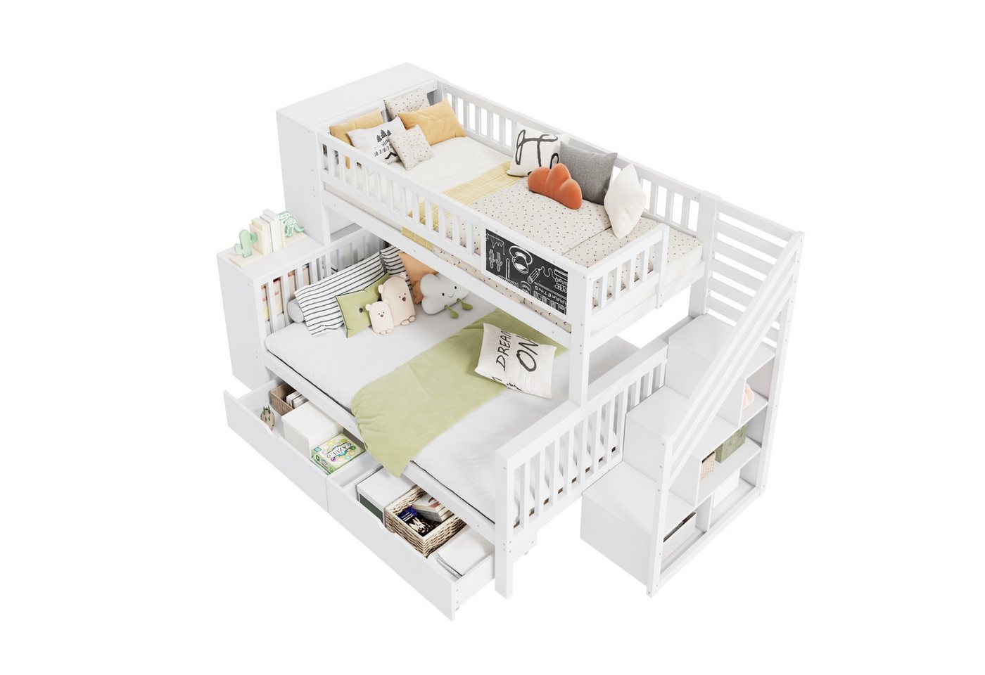 PHOEBE CAT Etagenbett Kinderbett, mit 2 Schubladen, 3 Stauraumtreppe und Regal, 90x200cm+140x200cm PHOEBE CAT Etagenbett Kinderbett, mit 2 Schubladen, 3 Stauraumtreppe und Regal, 90x200cm+140x200cm von PHOEBE CAT