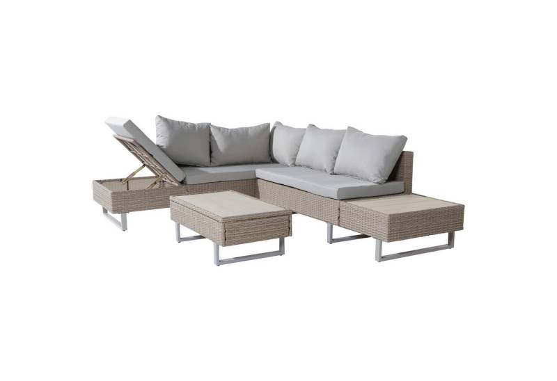 PHOEBE CAT Gartenlounge-Set, (Sitzgruppe), Polyrattan Sitzgarnitur, Ecksofa mit Liegefunktion, Tisch, Stahlrahmen von PHOEBE CAT