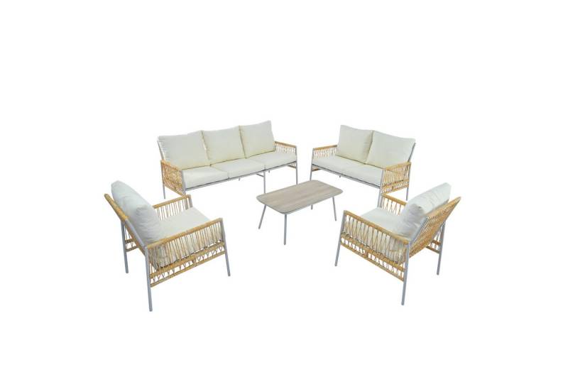 PHOEBE CAT Gartenlounge-Set 7-Sitzer Gartenmöbel Set Rattan Balkonset Sitzgruppe, (5-tlg., 2 Sessel, 2-Sitzer Sofa, 3-Sitzer Sofa, 1 Couchtisch), für 7 Personen mit Kissen und Eisenrahmen von PHOEBE CAT
