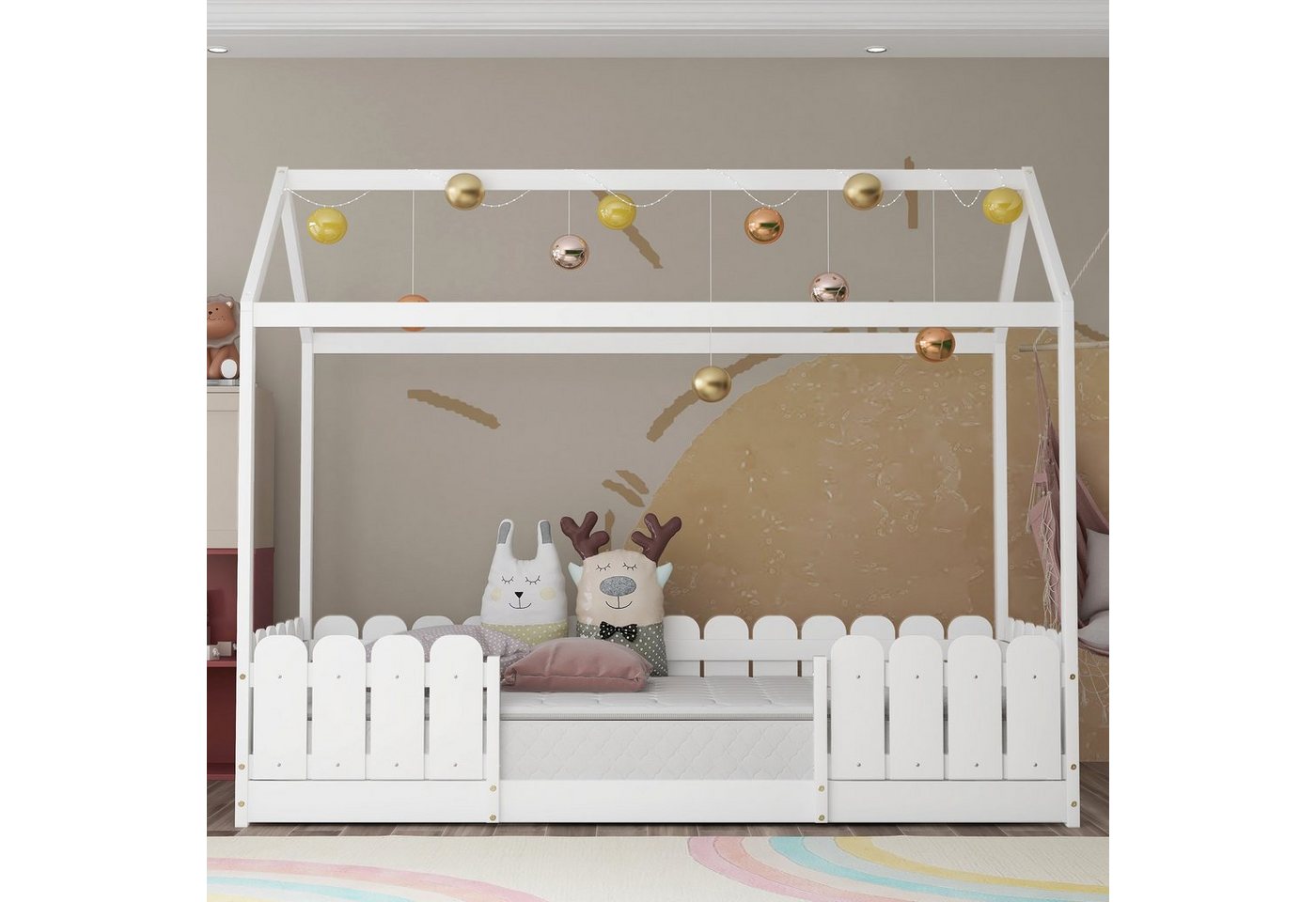 PHOEBE CAT Kinderbett (Hausbett für Kinder, Mädchen und Jungen), Kinderbett 90 x 200 cm mit Rausfallschutz und Lattenrost von PHOEBE CAT