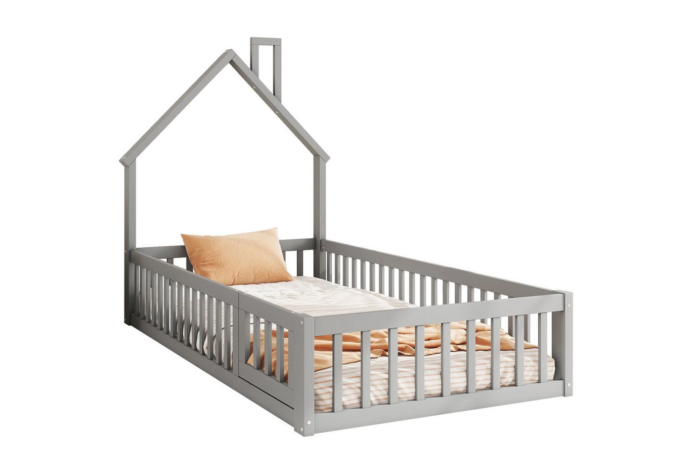 PHOEBE CAT Kinderbett Verschiedenen Ausführungen und Größen Bodenbett (Hausbett), Flachbett 90x200 cm Holzbett mit Rausfallschutz, Lattenrost und Tür von PHOEBE CAT