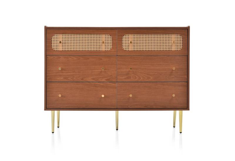 PHOEBE CAT Kommode (Schubladenkommode), Sideboard mit 6 Schubladen, Rattan, Metallgriffe, 120x40x90cm von PHOEBE CAT
