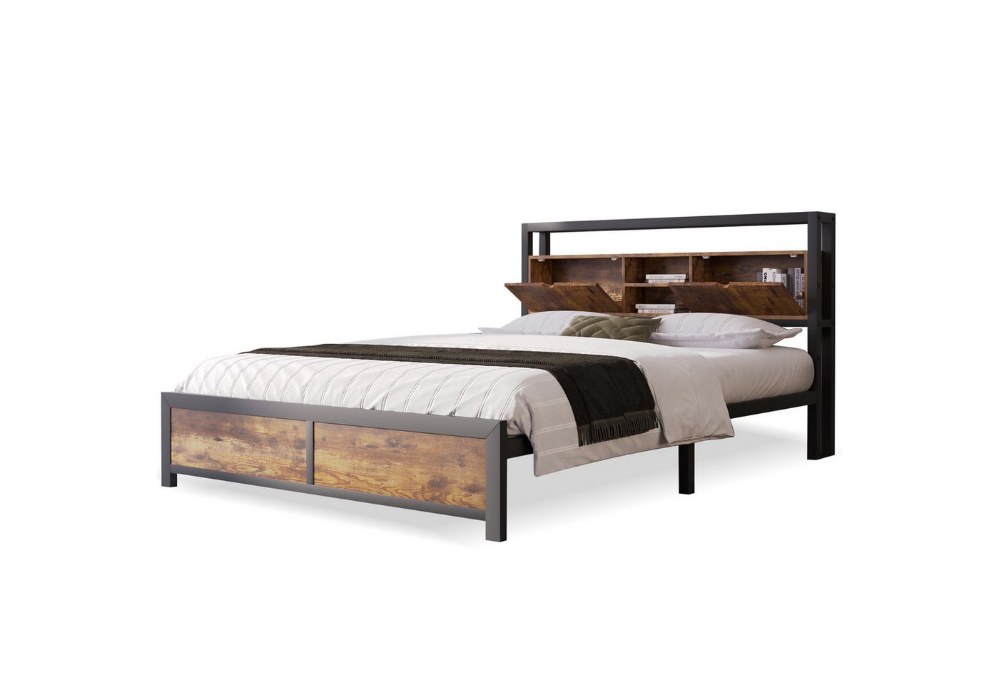 PHOEBE CAT Metallbett (Jugendbett), Doppelbett 140 x 200 cm mit Stauraum-Kopfteil, Lattenrost aus Metall von PHOEBE CAT