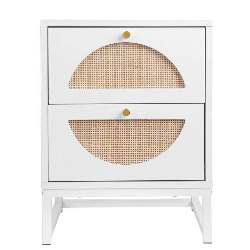 PHOEBE CAT Nachttisch (Nachtschrank), Rattan Beistelltisch Sofatisch mit 2 Schubladen, Metallbeine von PHOEBE CAT