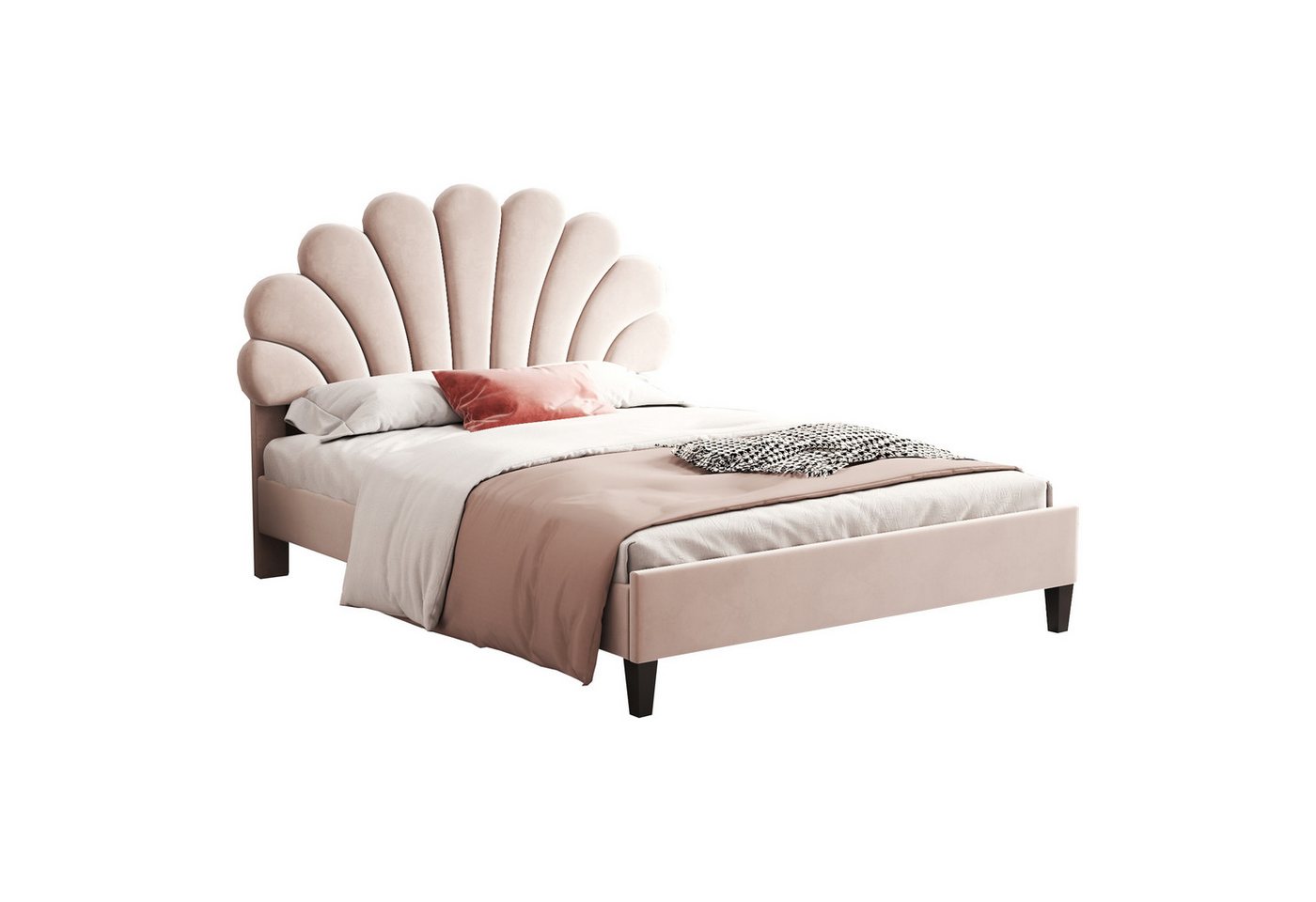 PHOEBE CAT Polsterbett (Doppelbett), Kinderbett mit Blumenform-Kopfteil, Samt, 140x200cm von PHOEBE CAT