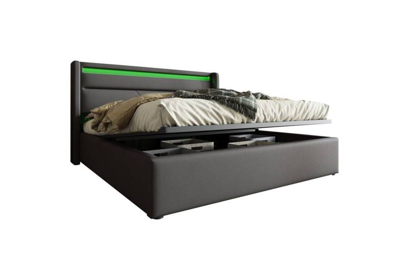 PHOEBE CAT Polsterbett (Doppelbett, inkl. Bettkasten und Lattenrost), Hydraulisch Stauraumbett 140x200 cm mit LED Beleuchtung, Kunstleder von PHOEBE CAT