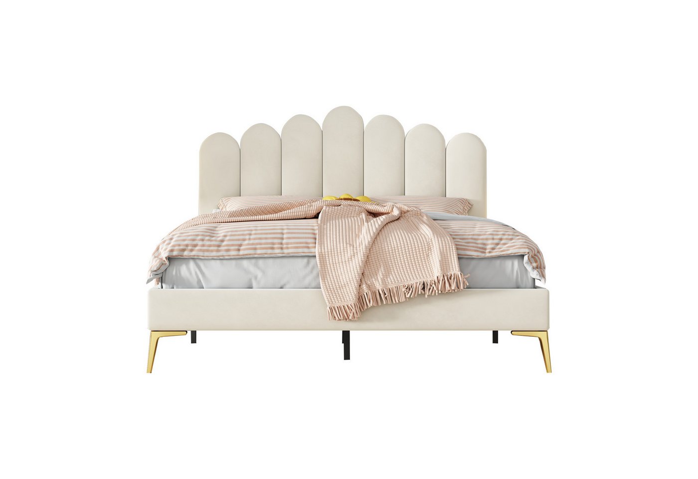 PHOEBE CAT Polsterbett (Doppelbett 140 x 200 cm, ohne Matratze), mit Finger-Form & Verstellbares Kopfteil und Lattenrost, Samtstoff von PHOEBE CAT