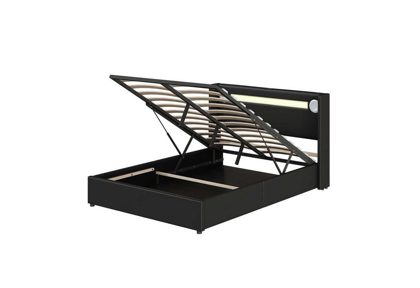 PHOEBE CAT Polsterbett (Stauraumbett, Doppelbett 140x200cm), mit LED-Beleuchtung, Stauraum, Bluetooth und USB-Aufladen, Kunstleder von PHOEBE CAT