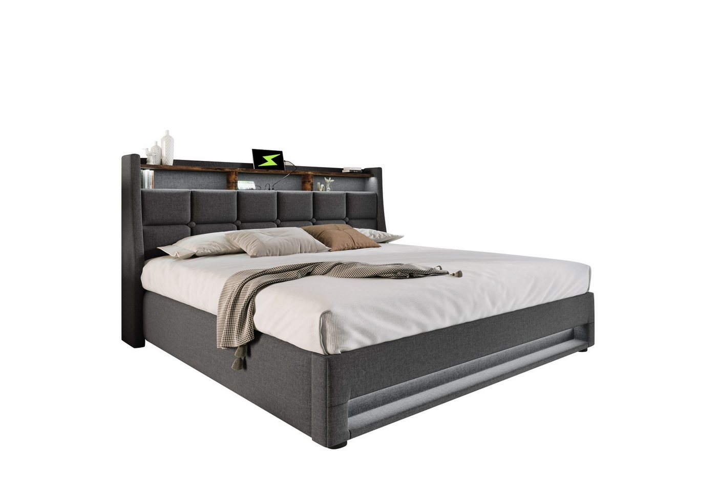 PHOEBE CAT Polsterbett Stauraumbett Funktionsbett Hydraulisches Bett mit Lattenrost, Doppelbett 140x200cm mit LED und USB Ladefunktion, Leinen, Beige PHOEBE CAT Polsterbett Stauraumbett Funktionsbett Hydraulisches Bett mit Lattenrost, Doppelbett 140x200cm mit LED und USB Ladefunktion, Leinen, Beige von PHOEBE CAT