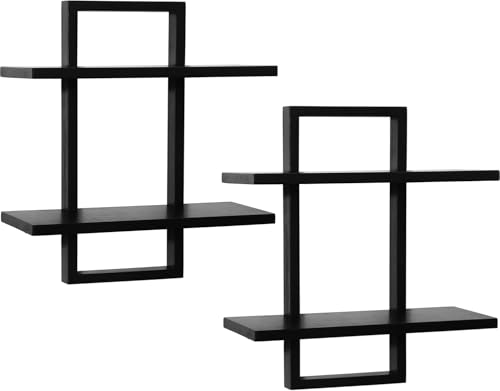 PHOENANCEE 2 Etagen, Eichenrahmen, schwebende Regale für die Wand, 2er-Set, hängendes rustikales quadratisches Lagerregal, Schwarz von PHOENANCEE