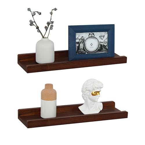 PHOENANCEE 43 cm Wand-Bilderregale, rustikale Holzleiste, dekoratives Fotoregal für Wohnzimmer, Küche, Schlafzimmer, Bücher, 2er-Set, Walnuss von PHOENANCEE
