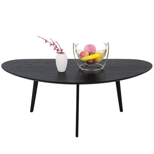 PHOENANCEE Couchtisch Oval, Kleiner Tisch Wohnzimmer, Tischbeine aus massivem Eichenholz, Mitteltisch für Wohnzimmer, 120CM(Schwarz) von PHOENANCEE