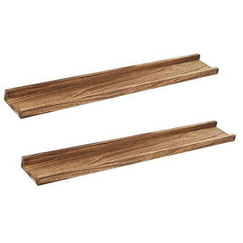 PHOENANCEE Decor Wandmontierte schwebende Regale, Hängeregal-Set, breite Holzwandregale für Wohnzimmer, 2er-Set, karbonisiertes Schwarz, 91.5 x 13 x 4 cm von PHOENANCEE