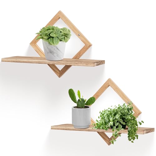 PHOENANCEE Eichenrahmen, Schweberegale für Wand, Diamantförmiges Display Lagerregal, Hängend Rustikal für Wohnzimmer, Schlafzimmer, 2er Set, Naturholz PHOENANCEE Eichenrahmen, Schweberegale für Wand, Diamantförmiges Display Lagerregal, Hängend Rustikal für Wohnzimmer, Schlafzimmer, 2er Set, Naturholz von PHOENANCEE